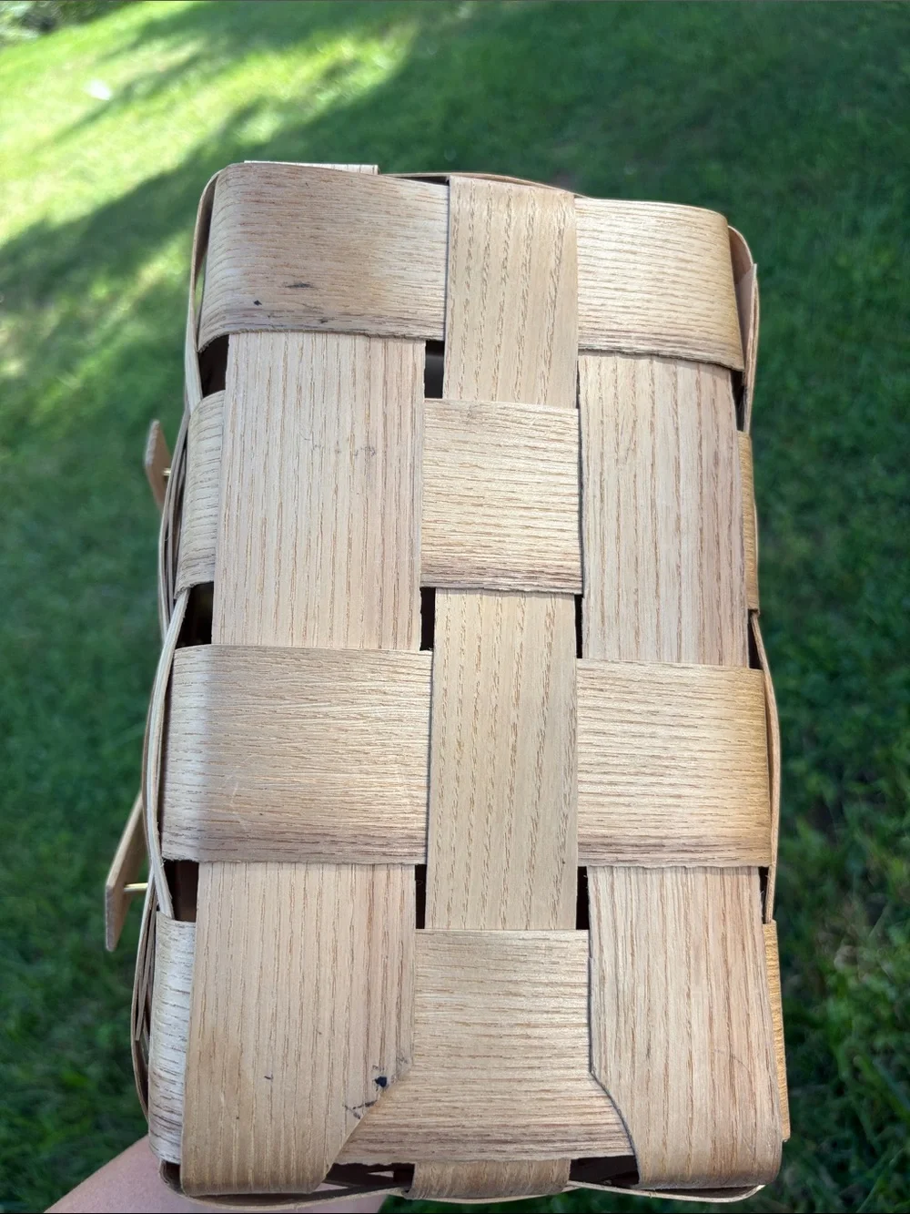 Woven mini Picnic Basket with Double Handles - Natural Wood Tone